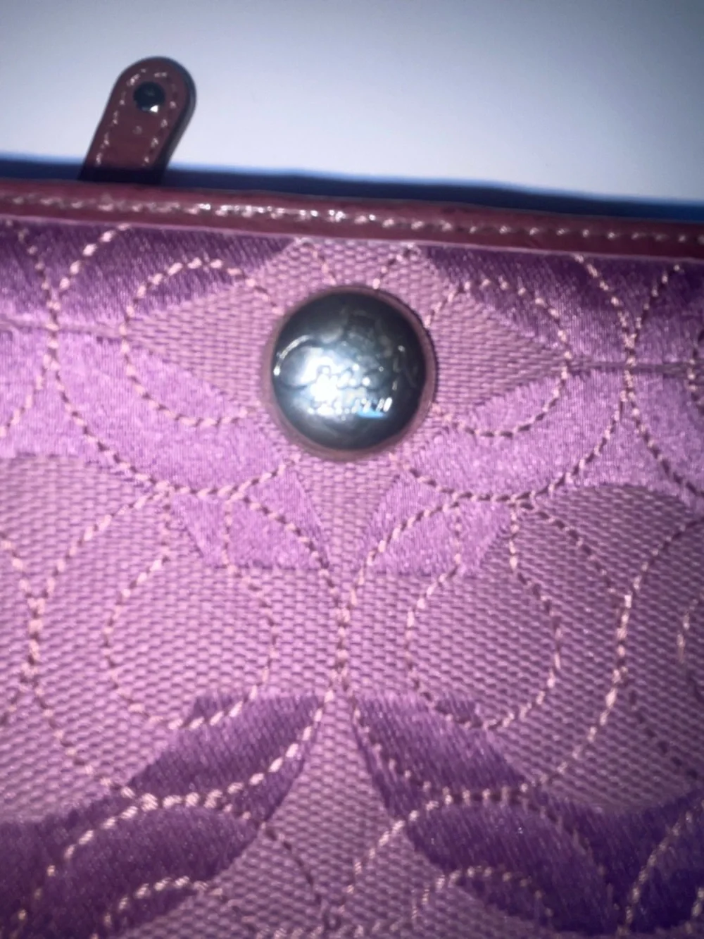 Coach Quilted Small Wallet in Plum with Brown Trim - Picture 2 of 10